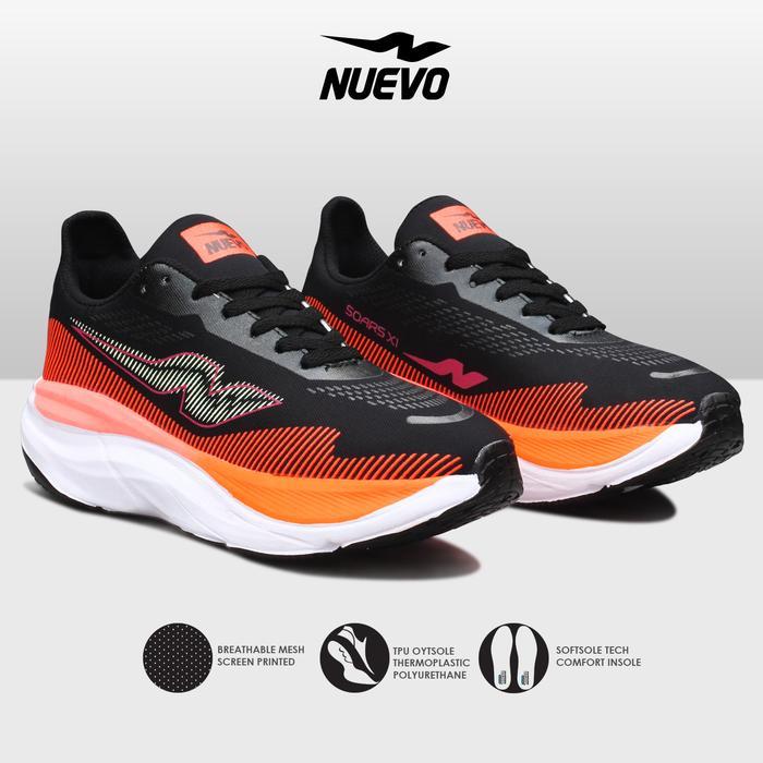Specs Sports - Nuevo Soars Xi Hitam Oren Sepatu Lari Pria Sneakers Olahraga Running Ringan