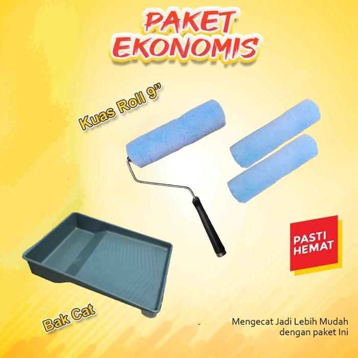 READY PAKET EKONOMIS Alat Cat Tongkat Kuas roll dan Bak cat kuas roll bak cat extension