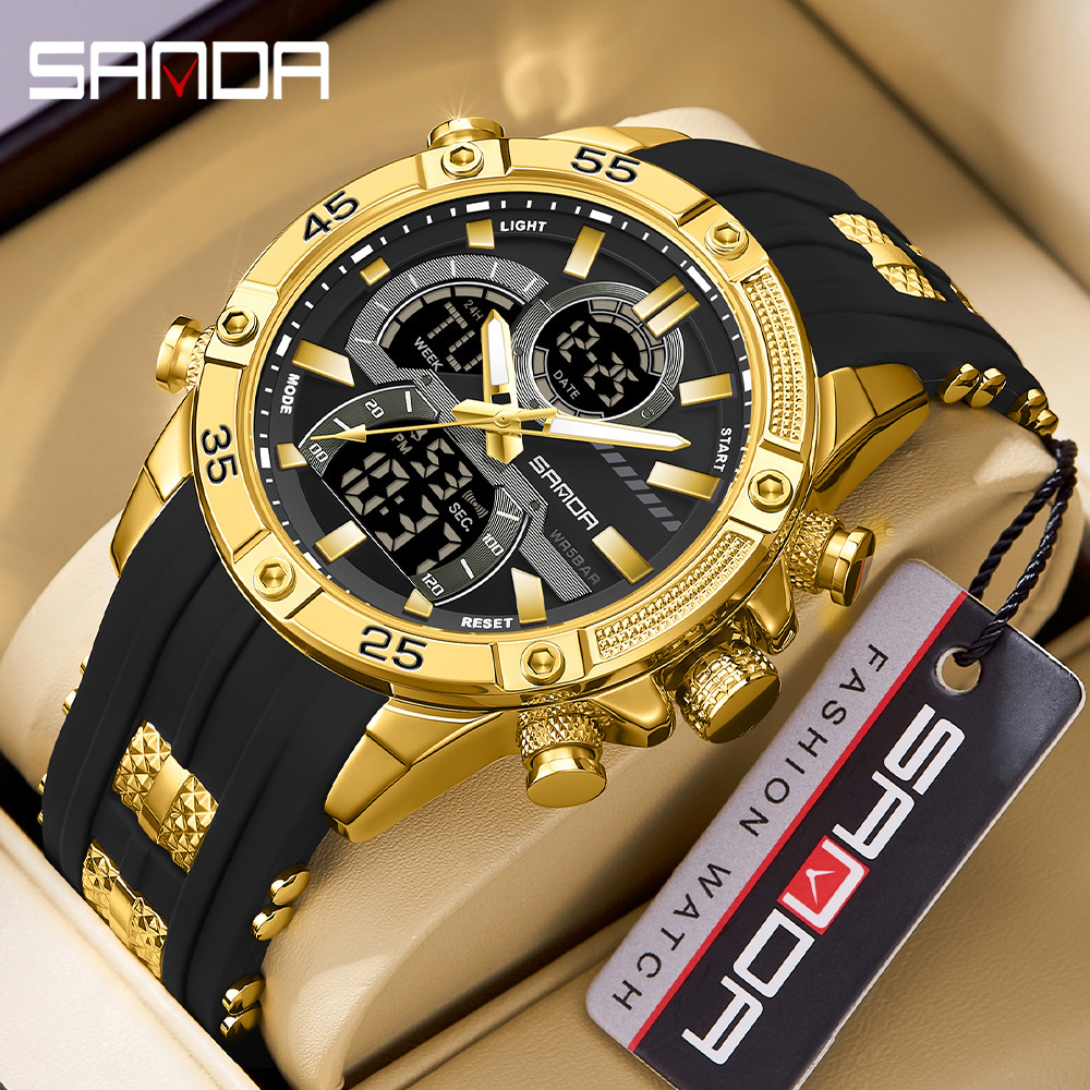 Fion Sanda Brand 6162 Men's Electronic Creative Sports Waterproof Chronograph Pointer Digital Dual