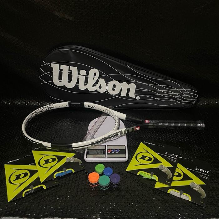 Raket Tenis Lapangan Carbon Premium WILSON HAMMER H6 WHITE + Senar ( sudah terpasang ) dengan Tas