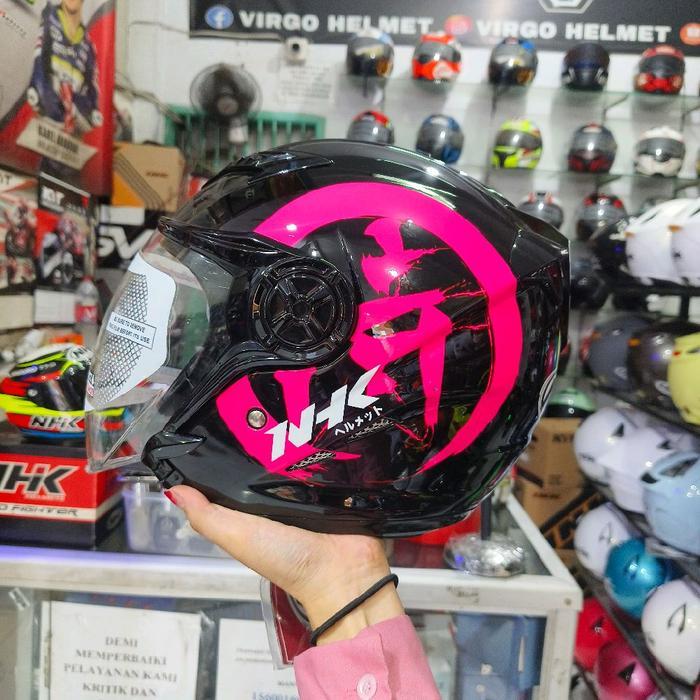 ASLI Helm NHK Gladiator Motif Kanji Black Pink untuk Motor - Motorcycle READY STOCK
