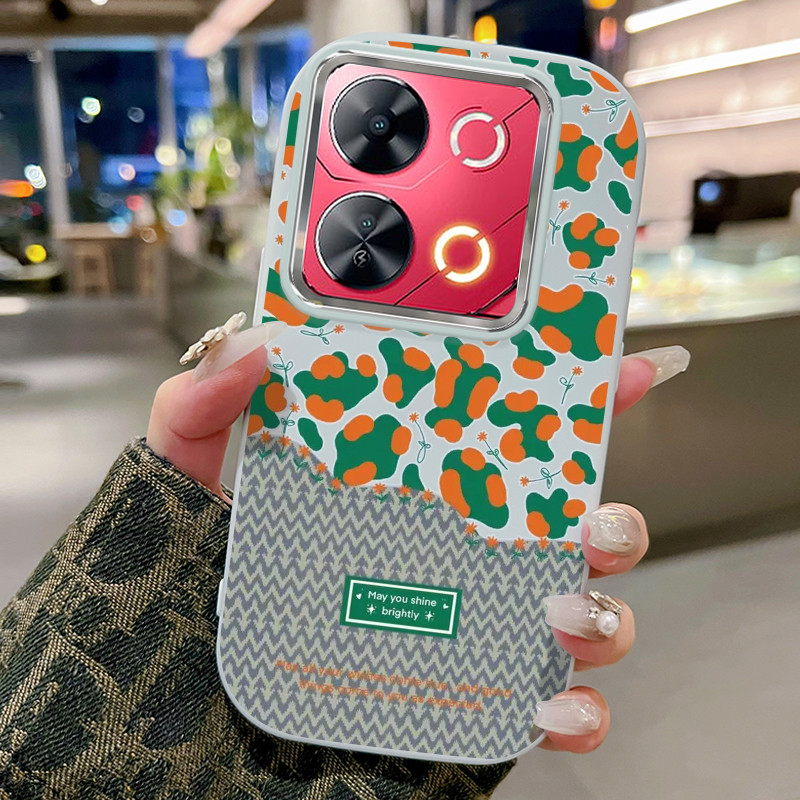 Casing Hp Untuk ITEL P65 S23 Plus Case Leopard Print Orange & Green Kasing Anti Slip Cesing Kesing S