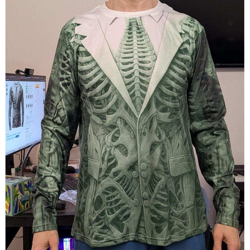 Lengan panjang Pria 3D Tengkorak Manusia Cetak Halloween Gothic Kru Leher Lengan Panjang Tee