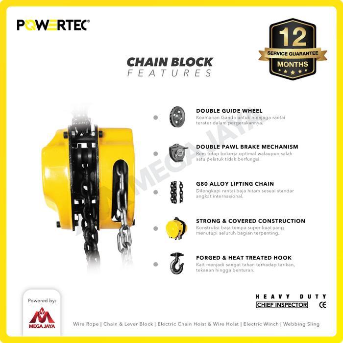 POWERTEC Chain Block / Takel 1 Ton x 3 Meter