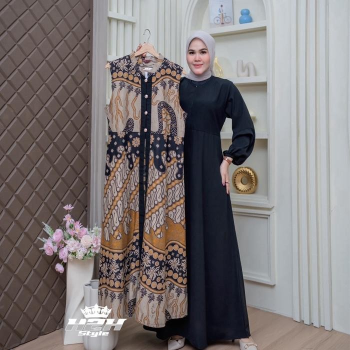 k468 Gamis Batik Kekinian Gamis Batik Pesta 2 In 1 Kombinasi Jack Black Gamis Mewah