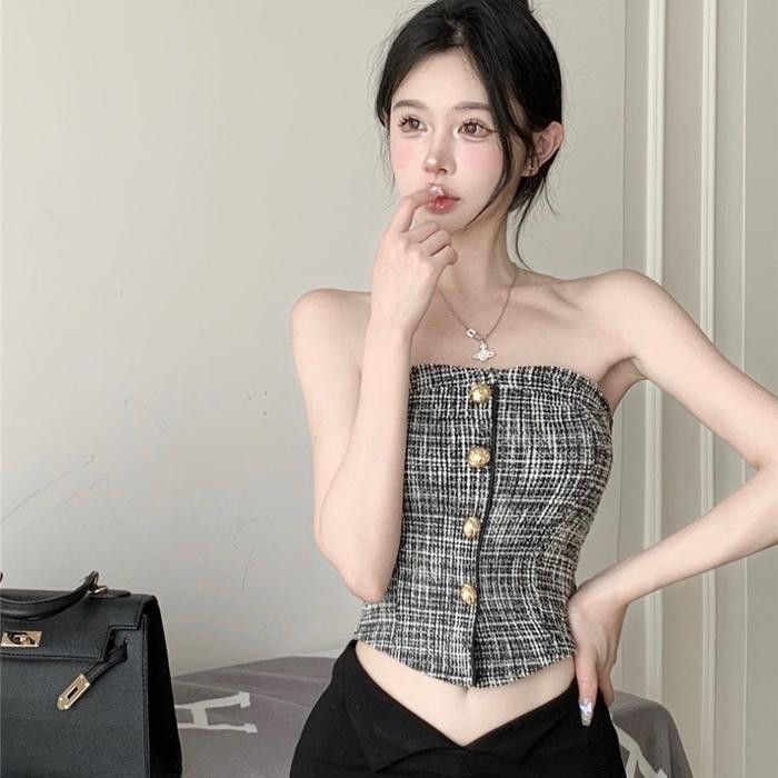 Tank Top Tweed Atasan Wanita Bebe Tanktop Mx185