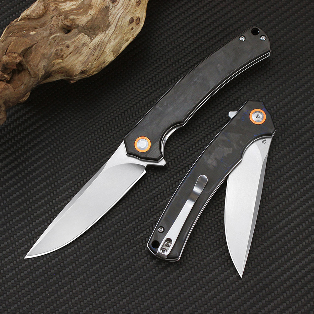 GT964 EDC Folding Knife Carbon Fiber Handle D2 Blade Ball Bearing Flipper Camping Fishing Survival