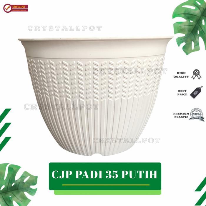 New pot bunga tanaman cjp padi 35cm putih - CJP PADI 35 PUTIH 9935