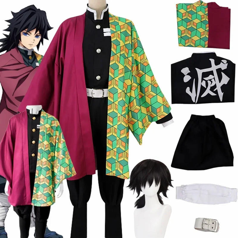 Anime Demon Slayer Kimetsu No Yaiba Tomioka Giyuu Cosplay Costume Men Kimono Uniform Halloween