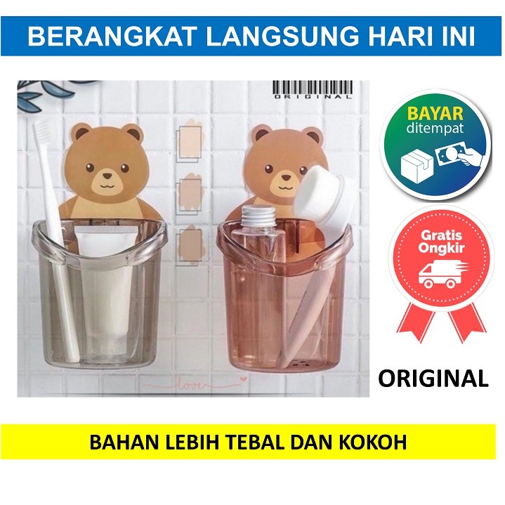 Holder Bear Tempat Sikat Gigi Tempel Dinding Kamar Mandi Odol Brush On Sabun Rak Anak Lucu Karakter