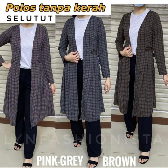 Long Cardigan Panjang Wanita Muslim/Kardigan Motif Kotak Outer Wanita Lengan Panjang/Yureza