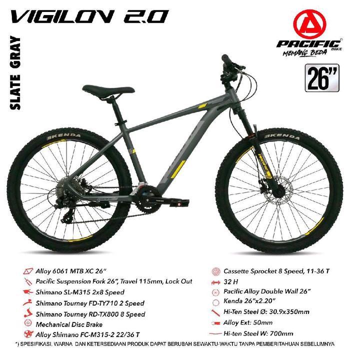 SEPEDA GUNUNG MTB 26 INCH PACIFIC VIGILON 2.0 SHIMANO 2X8 SPEED / PACIFIC VIGILON 3.0 ALLOY 3X8 SPEE