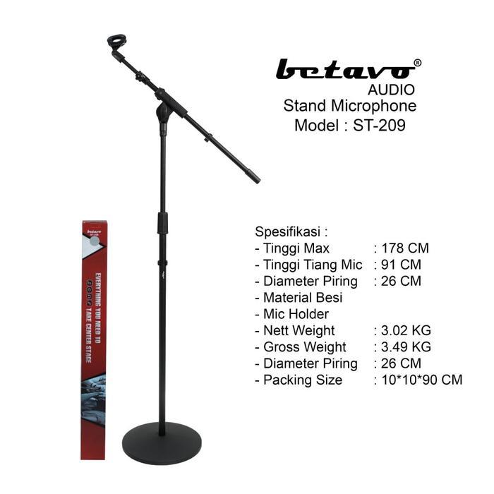 Premium Stand Mic Betavo St-209 / St209 Professional Mic Stand Kaki Bulat Original