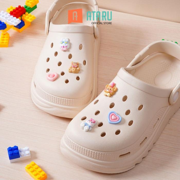 Ataru Set 6 Pcs Aksesoris Sandal Bear Bunny Shoes Charm Bitz Sendal Bits Sandal Hiasan Sepatu Sendal