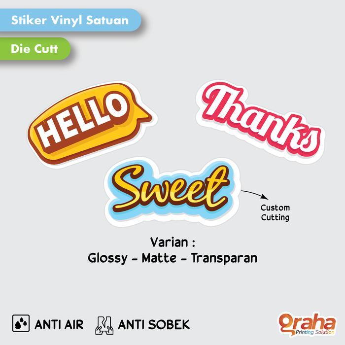 Cetak Satuan Stiker Vinyl Glossy/Doff/Transparan Full Color, Custom Cutting, Tahan Air Label