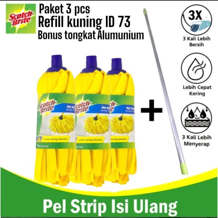 Terlaris Paket 3 Pcs Scotch Brite Refill Kuning Id 73 Bonus Tongkat Alumunium Scotch Brite
