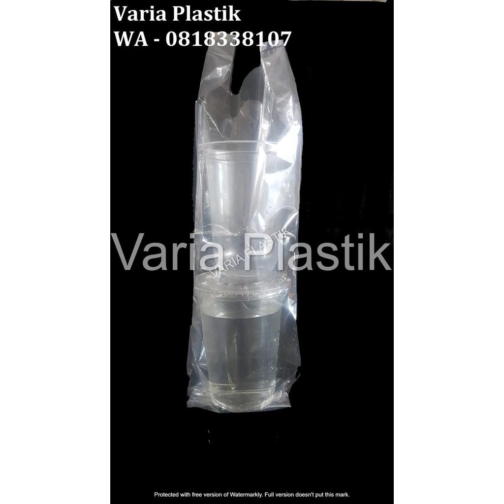 Kantong Plastik PP Double Cup / Kresek Plastik PP Bening 2 gelas