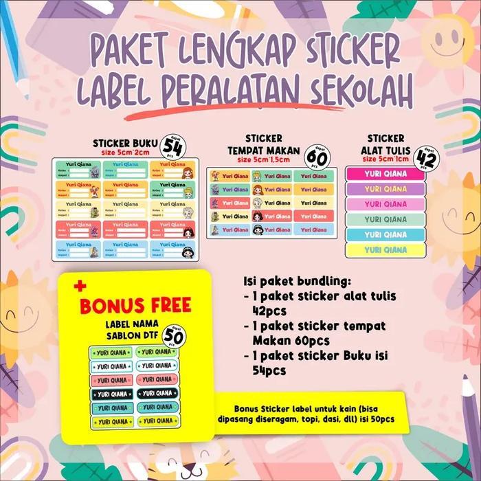 Sale Stiker Paket Lengkap Stiker Atk Sekolah Peralatan Makan Anak Dan Peralatan Sekolah Dan Plat