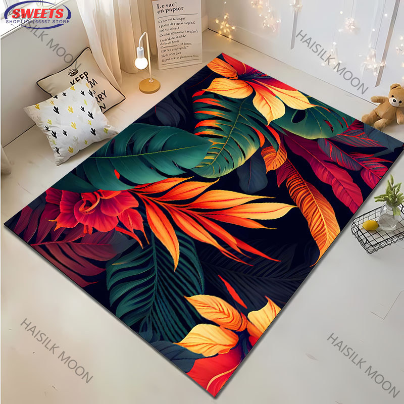 Karpet Daun Ajaib Tropis, Karpet Lembut dan Nyaman, Ruang Tamu, Ruang Makan, Kamar Tidur Dekorasi Ru