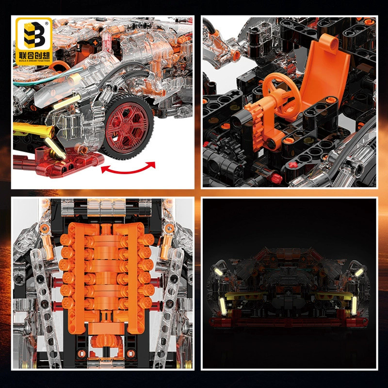 Transparent V12 Block Roadster RC Tech Racer 1:14 DIY Roadster Building Block Assembly Block Car Toy