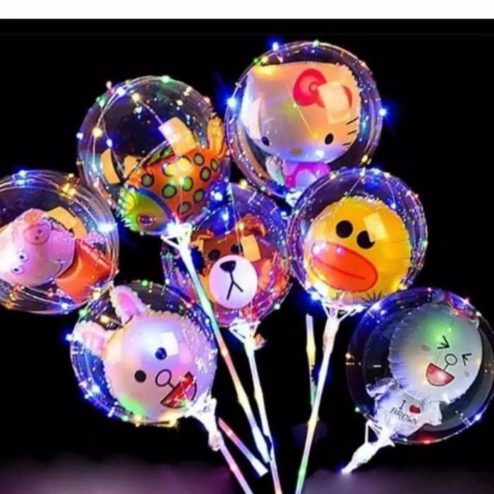 Balon Lampu LED Karakter Rainbow Pesta Party Tumbler Warna Warni Gagang - Balon PVC Bening & LED