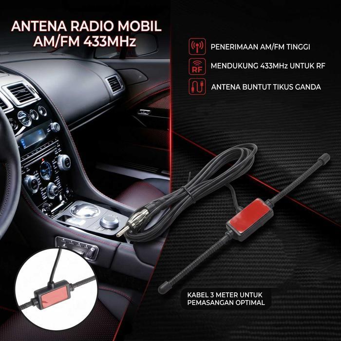 Antena Radio Mobil AM FM Universal AC3 433MHz 3M Kabel Sensitivitas Tinggi Sinyal Jernih Stabil