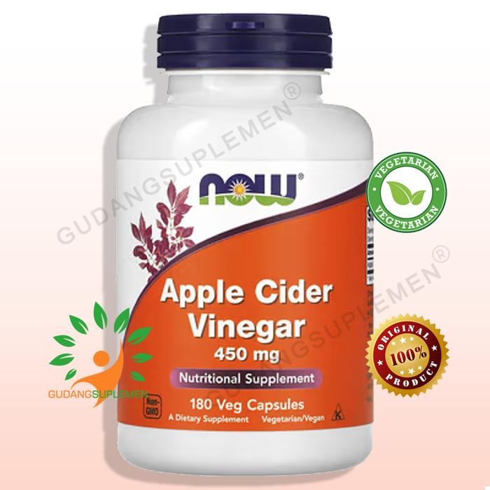 Cuka Apel NOW High Potency APPLE CIDER VINEGAR 450 Mg, 180 Kapsul