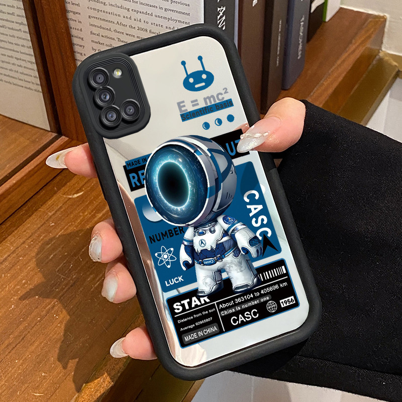 Casing Hp Untuk Samsung Galaxy A31 Case astronot Kasing Mirror Cesing Akrilik Silikon Softcase Cermi