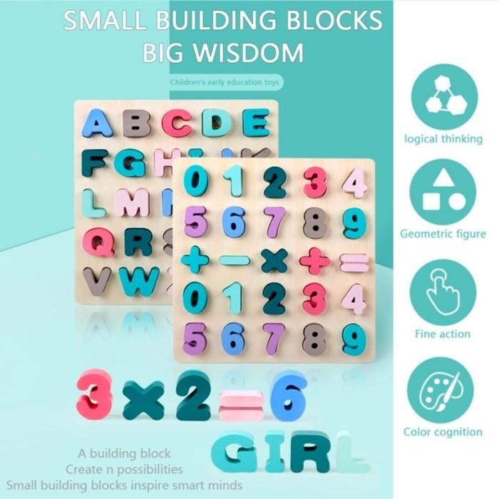 MALOTOYS - OHYE CHUNKY PUZZLE KAYU ALPHABET MACARON CAPITAL LETTERS LOWER NUMBER SHAPES 3D MAINAN
