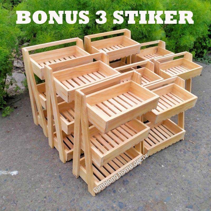 RAK DAPUR RAK SUSUN 3 Bawang susun Kayu Rak Bumbu Dapur Minimalis