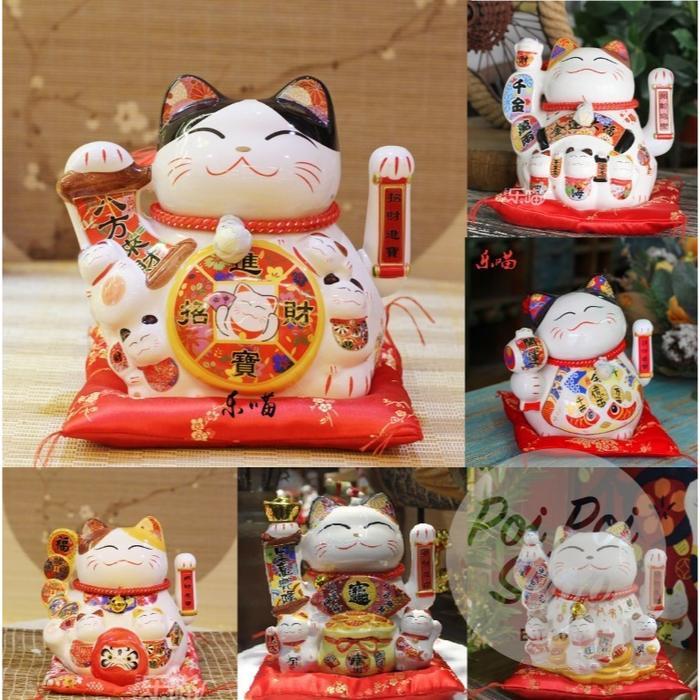 &<&<&<&] Patung Pajangan Boneka Kucing Hoki Premium Keramik 20cm Maneki Neko