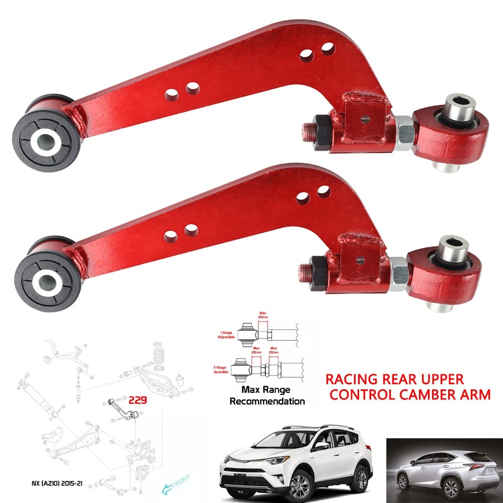 RED ADJUSTABLE REAR ALIGNMENT CAMBER ARMS KIT FOR TOYOTA RAV4 06-18 LEXUS NX 15-20 PERFORMANCE