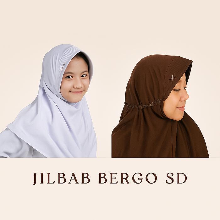 DISKON Kerudung Sekolah Bergo Instan Tali Serut Putih Pramuka Bahan Kaos PE Adem Nyaman Anak Muslim