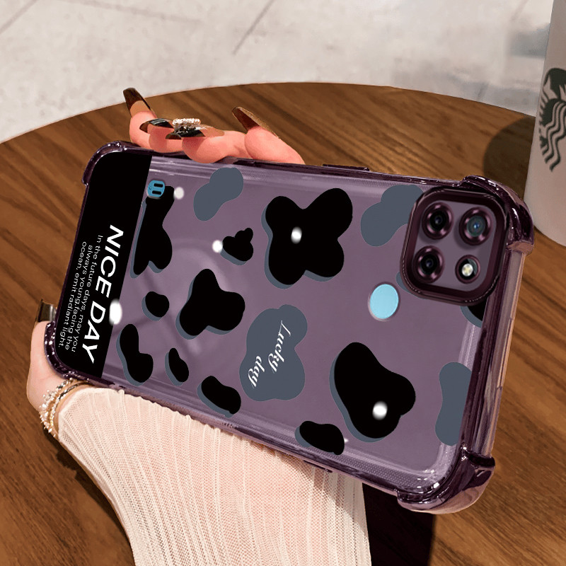 Casing Hp untuk Realme C21Y Realme C25Y C21 C15 Case Motif belang sapi Kasing Shock-Proof Cesing Air