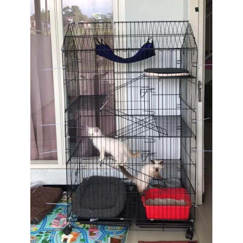 Kandang Kucing Tingkat 5 Extra Jumbo 150X90X60 + Roda Model Rumah
