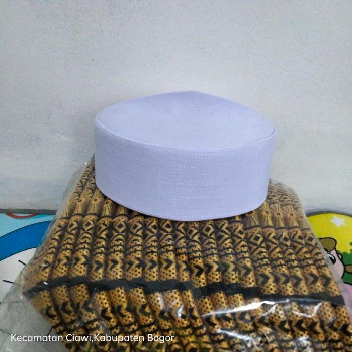 peci kopeah kalbut putih pendek/peci putih haji/peci kaku