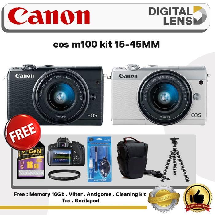 Kamera Canon Eos M100 Kit 15-45 Paketan Lengkap Terbaru 