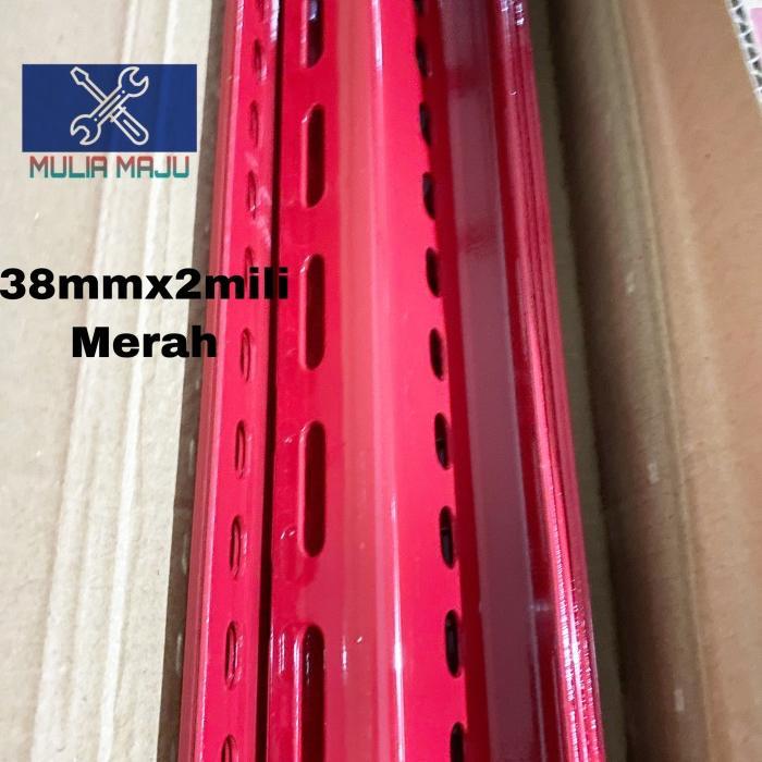Besi Siku Lubang 2Mili Merah /Besi Siku Rak 2Mili 40X40 Tebal Warna Merah Per Batang 3Meter