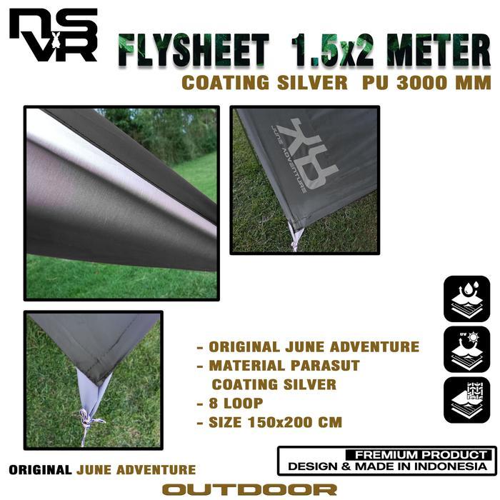 new flysheet tenda 1.5x2 coating silver WP original june adventure flysheet waterproof 2x1.5 meter
