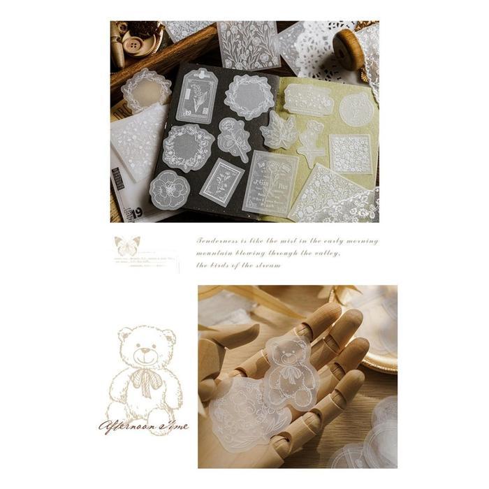TERLARIS Sticker Renda Se LACE STICKER SCRAPBOOK Journal Set PET Transparan Aesthetic