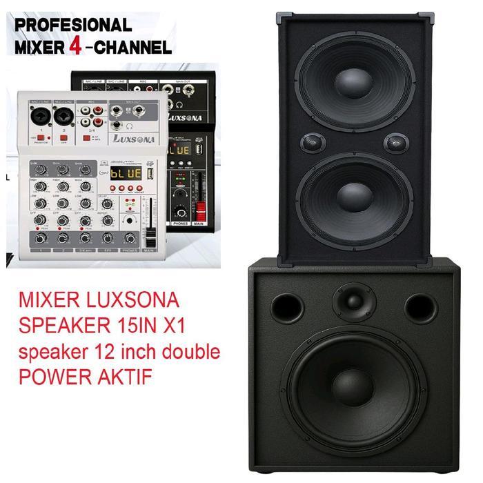 paket speaker aktif 15in audio 12in double mixer