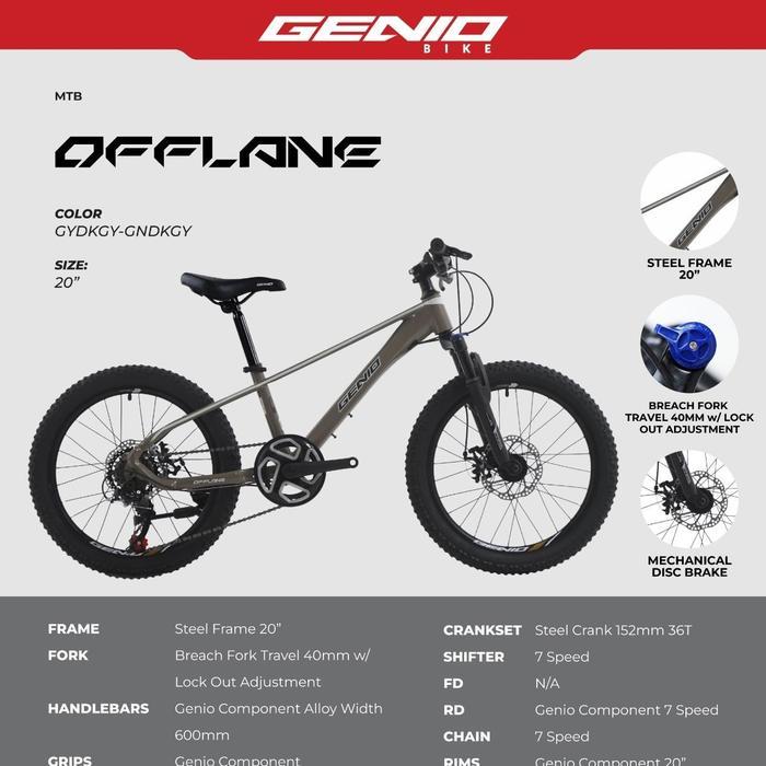 sepeda gunung mtb 20 inch genio offlane sepeda gunung