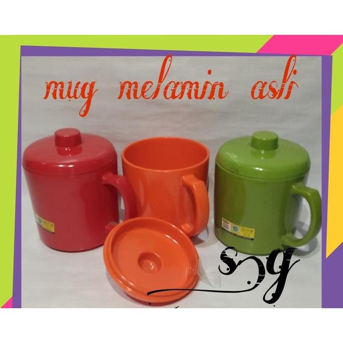 READY MUG Melamin / Gelas gagang tutup besar melamin / Cangkir besar tutup melamin / Mug Melamin