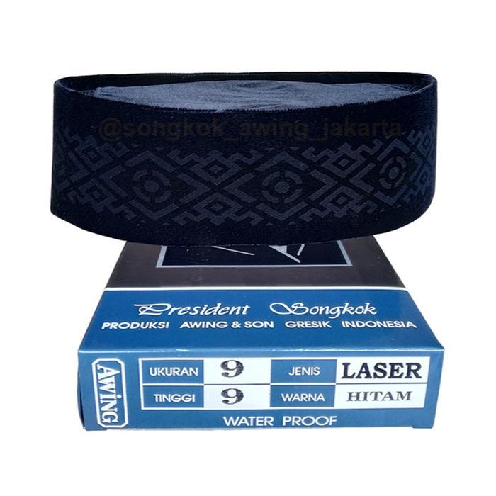 TERMURAH Songkok Peci Awing AC Motif Laser Kopiah Hitam Dewasa READY STOCK