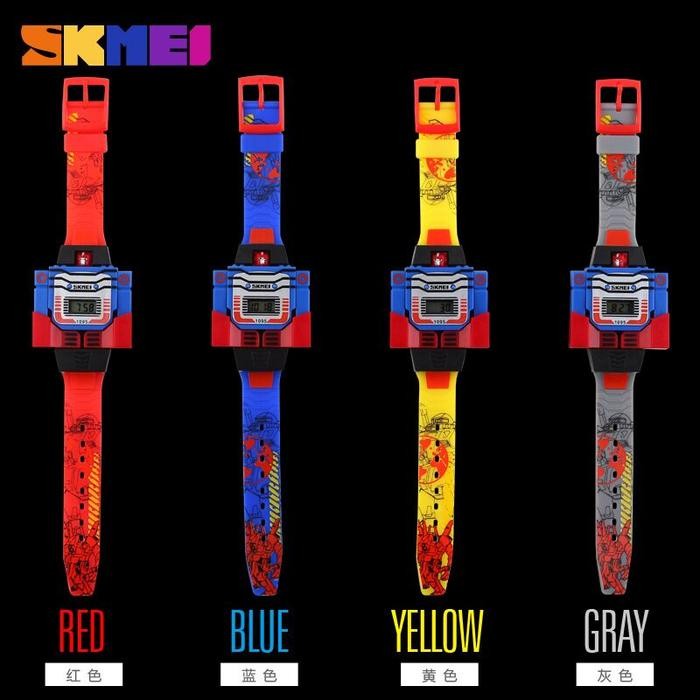 (Good) Jam Tangan Anak Transformer Robot SKMEI DG1095 Strap Merah Biru Jadul