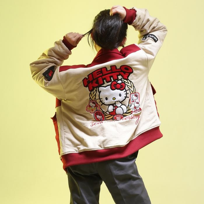 Hellokitty & W.Essentiels Kitty Fifty Collegiate Varsity Jacket Red/Sand