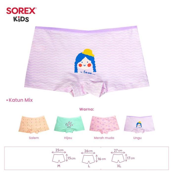 4 Pcs Celana Dalam Katun Anak Remaja CD Boxer Segiempat Anak Cewek Sorex Kids