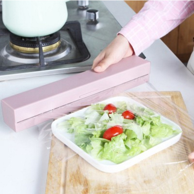 Plastic Wrap Dispenser Kitchen Tools Cling Food Wrap Cutter Dispenser Film Cutter Storage Holder Kit