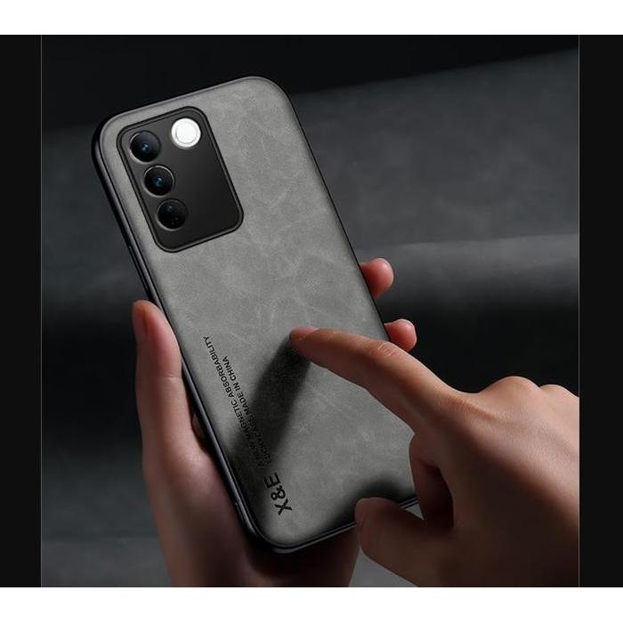 SALE Case Vivo V27 5G Leather Magnetic Suede Casing Tekstur Kulit Domba Hal
