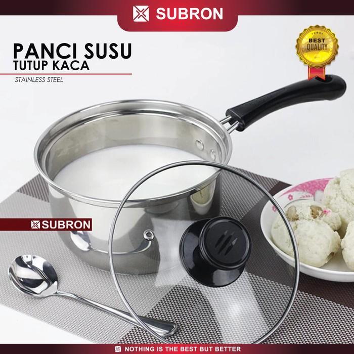 Subron Panci Susu 18Cm + Panci Sup 20Cm Set Panci Stainless Tutup Kaca